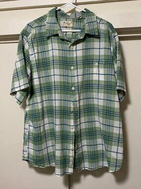 Weatherproof Vintage, men's green & white plaid, button-down shirt, size XXL